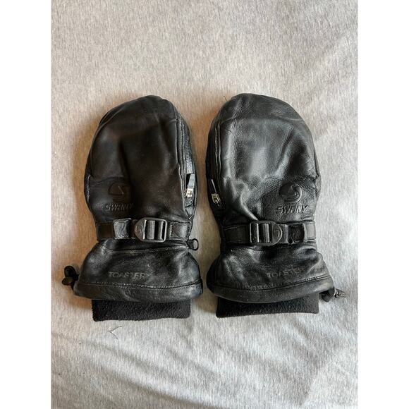 Swany toaster black leather mittens women’s large warm winter snow ski snowboard - Picture 1 of 4